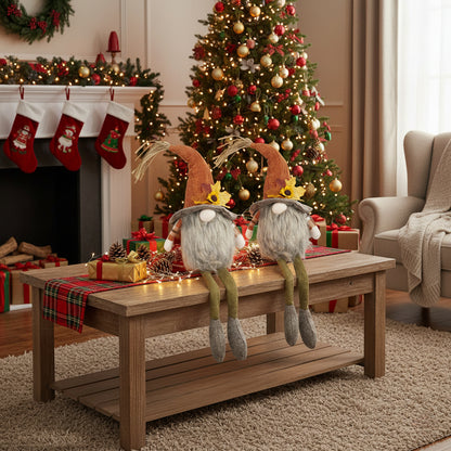 2PCS Set Christmas Gnome Decorations 5.5x3.5x20.5in Fabric Sitting Gnomes With Orange Hat & Maple Leaf Ideal For Fall Harvest & Thanksgiving Decor