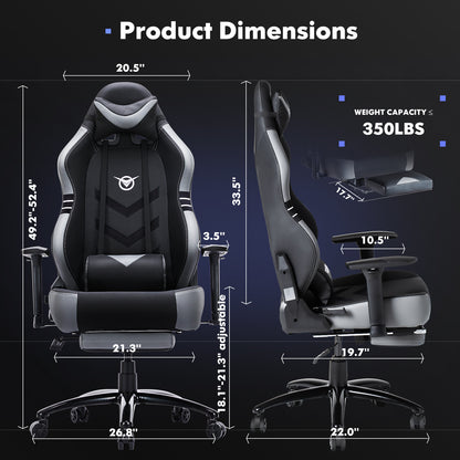 Tall Gaming Chair 350lbs Racing Computer Gaming Chair Big & Tall Gaming Chair with Footrest | Ergonomic Racing Style Computer Desk Chair | Adjustable Swivel Recliner