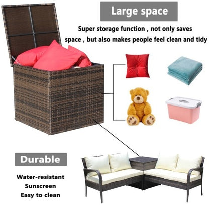 Brown Wicker Deck Storage Box | All-Weather Outdoor Furniture Cushion Bin