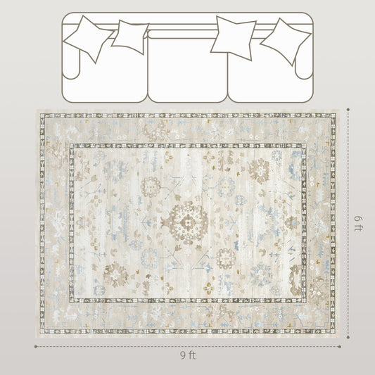 6x9 Area Rug, Indoor Boho Machine Washable Carpet For Living Room, Bedroom, Dining Room, Kitchen, Blue