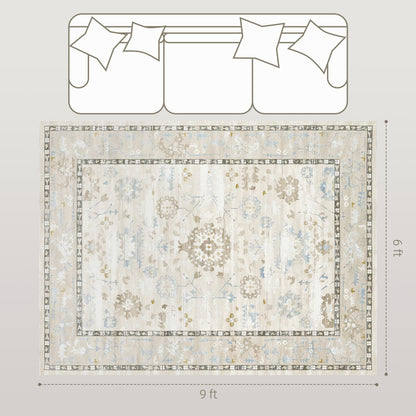 6x9 Area Rug, Indoor Boho Machine Washable Carpet For Living Room, Bedroom, Dining Room, Kitchen, Blue