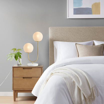 Modern 2-Light Globe Table Lamp | Gold/Brass Finish with Frosted Glass Shades | Contemporary Desk Light for Bedroom, Living Room (20" H)
