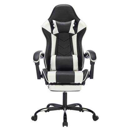 Gaming Chair With Footrest, Ergonomic Computer Chair With Headrest And Lumbar Support, Breathable Material Height Adjustable Video Game Chairs For Adults, Black White