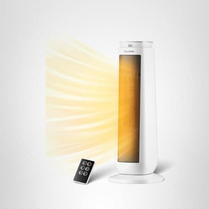 Ceramic Tower Space Heater with Remote & Thermostat, PELONIS 23” Oscillating, Electric Energy Efficient Floor Heater for Indoor Use Large Room Safe with Timer, ECO Mode, 1500W, White