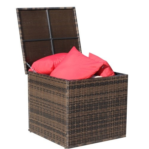 Brown Wicker Deck Storage Box | All-Weather Outdoor Furniture Cushion Bin
