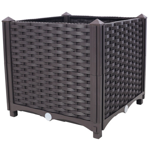 Deep Self-Watering Raised Garden Bed Planter Box (14.7" H) for Vegetables, Flowers, and Herbs | Brown Polypropylene