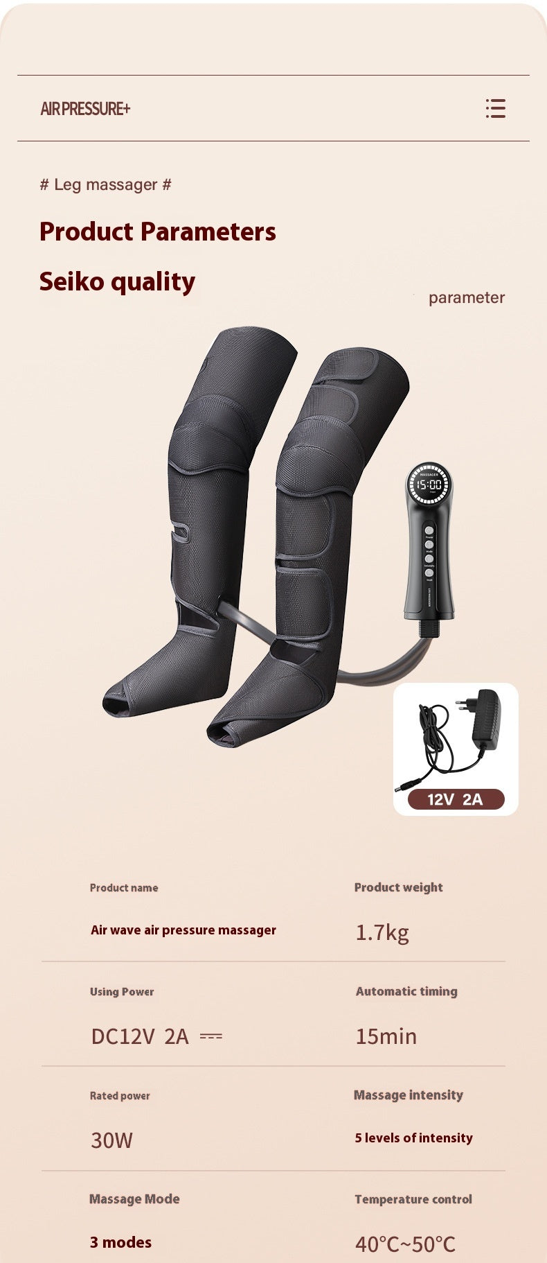 Pneumatic Leg Massager – Kneading Therapy for Legs, Feet & Calves