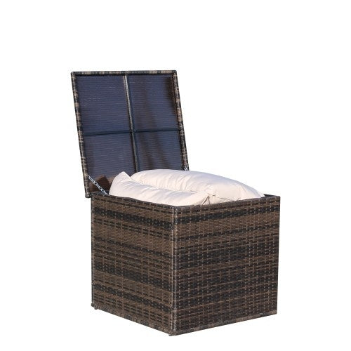 Brown Wicker Deck Storage Box | All-Weather Outdoor Furniture Cushion Bin