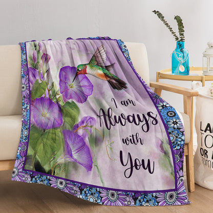 1pc Purple Morning Glory Hummingbird Print Flannel Blanket, Comfortable And Warm Home Throw For Bed, Sofa, Camping, And Multi-Scene Use With Seasonal Versatility
