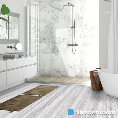 Stick Floor Tiles, 10Pcs Luxury Vinyl Plank Flooring Wood Look, 36" × 6" Adhesive and Waterproof Tile Sticker for Bedroom, Living Room, Kitchen, White/Grey