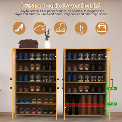 6-Tier Bamboo Shoe Cabinet with Doors – Freestanding Shoe Rack Organizer for Closet, Hallway, Living Room, 154lbs Max Load