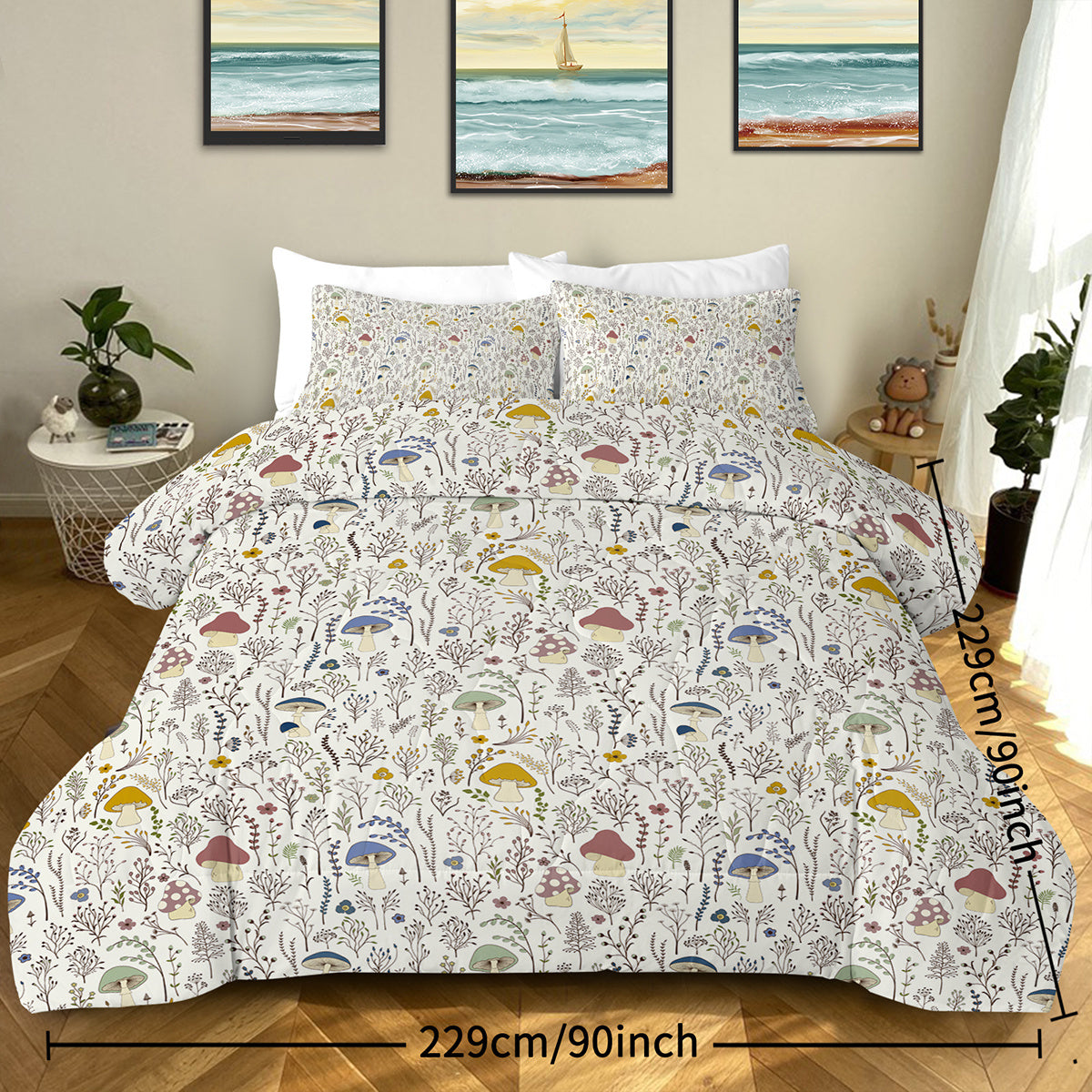 3-Piece Mushroom Comforter Set – Soft Microfiber Bedding for Twin, Full, Queen & King