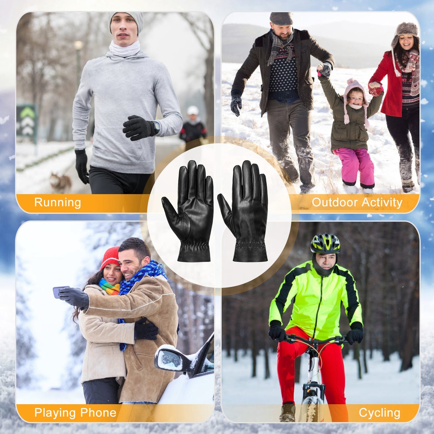 Unisex Black Leather Winter Gloves - Al-Noor Bazaar