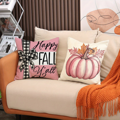 4 Pack Fall Pillow Covers 18x18in Farmhouse Pumpkin Maple Leaf Cushion Case Autumn Sofa Couch Decor For Autumn Thanksgiving Harvest Decorations