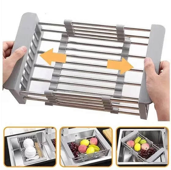 Retractable Stainless Steel Sink Rack – Space-Saving Dish & Veggie Drainer