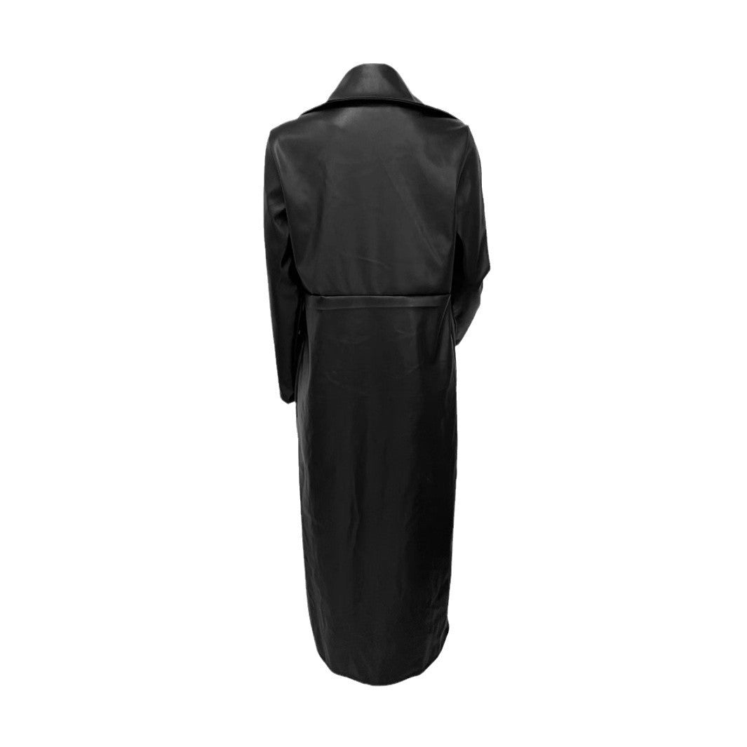 Lapel Button Street All-match Warm And Trendy Long Leather Coat