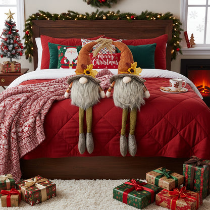 2PCS Set Christmas Gnome Decorations 5.5x3.5x20.5in Fabric Sitting Gnomes With Orange Hat & Maple Leaf Ideal For Fall Harvest & Thanksgiving Decor