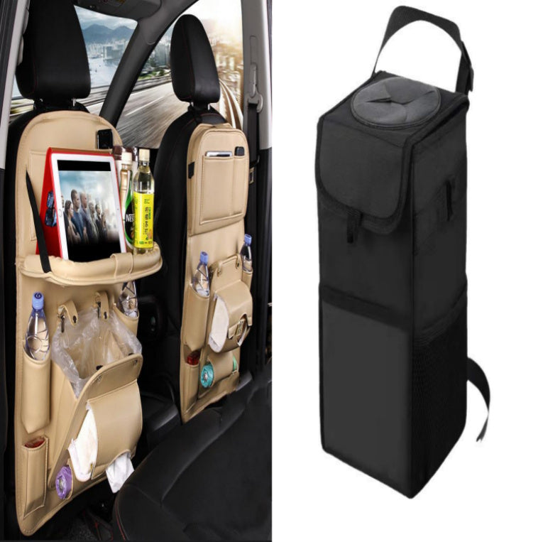 Leather Car Storage Bag Multifunction Seat Back Tray Hanging Bag Waterproof Car Organizer Automotive Interior Accessories