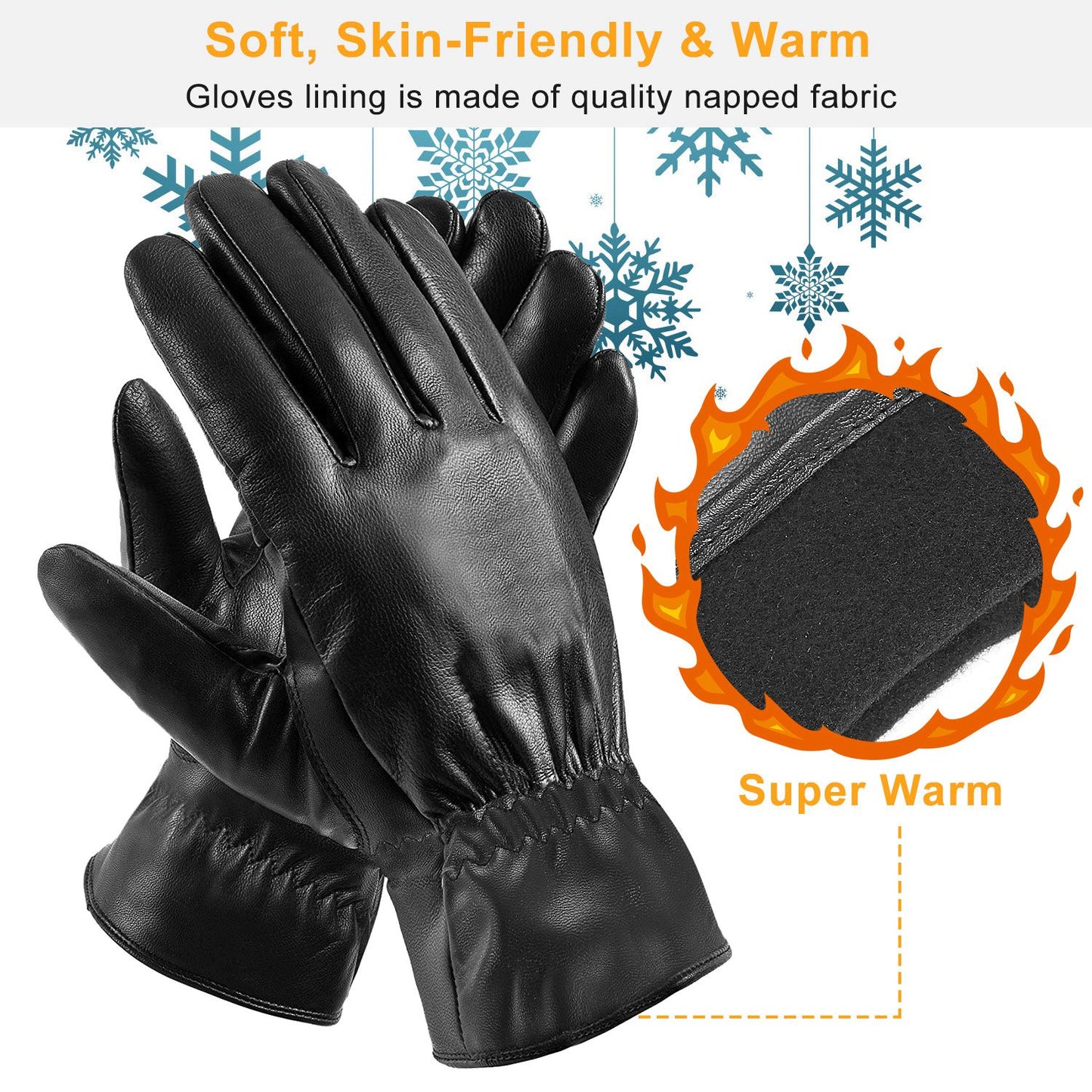 Unisex Black Leather Winter Gloves - Al-Noor Bazaar