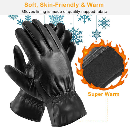Unisex Black Leather Winter Gloves - Al-Noor Bazaar