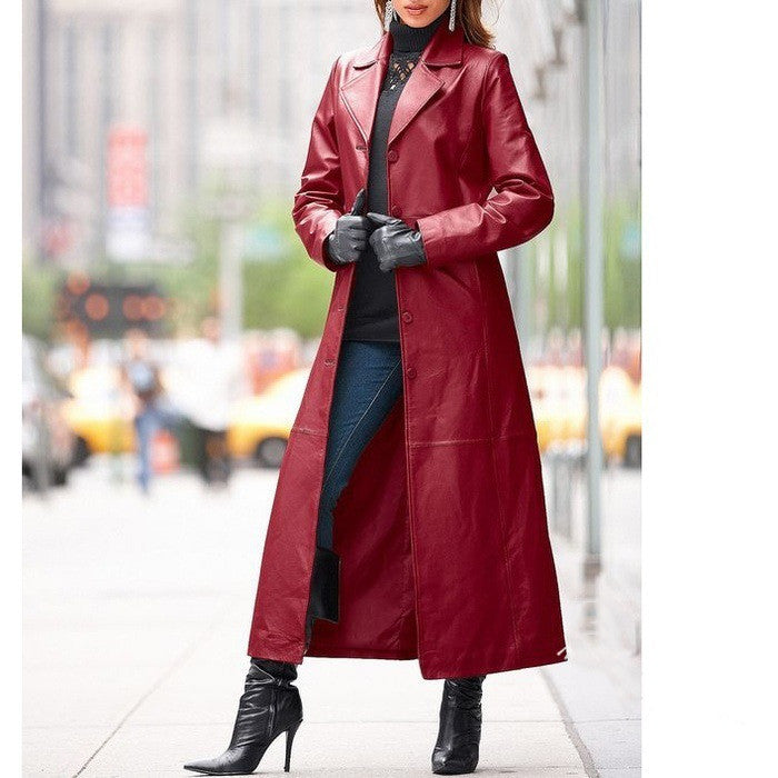 Structured Leather Long Coat for Women - Al-Noor Bazaar