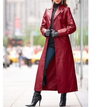 Structured Leather Long Coat for Women - Al-Noor Bazaar