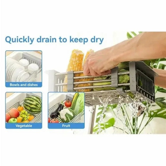 Retractable Stainless Steel Sink Rack – Space-Saving Dish & Veggie Drainer