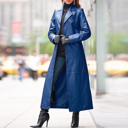 Structured Leather Long Coat for Women - Al-Noor Bazaar