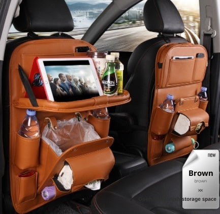 Leather Car Storage Bag Multifunction Seat Back Tray Hanging Bag Waterproof Car Organizer Automotive Interior Accessories