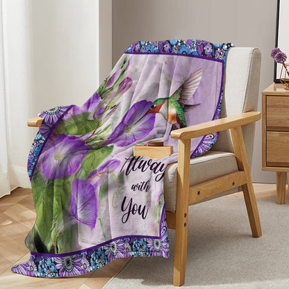 1pc Purple Morning Glory Hummingbird Print Flannel Blanket, Comfortable And Warm Home Throw For Bed, Sofa, Camping, And Multi-Scene Use With Seasonal Versatility
