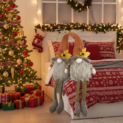 2PCS Set Christmas Gnome Decorations 5.5x3.5x20.5in Fabric Sitting Gnomes With Orange Hat & Maple Leaf Ideal For Fall Harvest & Thanksgiving Decor