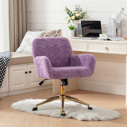 Wool Office Chair | Wide Seat, Reclining Fuzzy Desk Chair with Adjustable Tilt | Cozy Home Office Furniture