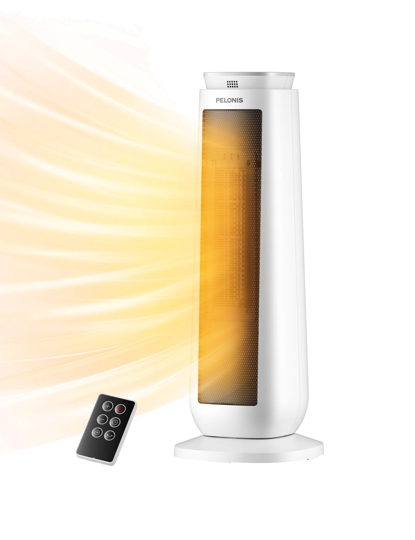 Ceramic Tower Space Heater with Remote & Thermostat, PELONIS 23” Oscillating, Electric Energy Efficient Floor Heater for Indoor Use Large Room Safe with Timer, ECO Mode, 1500W, White