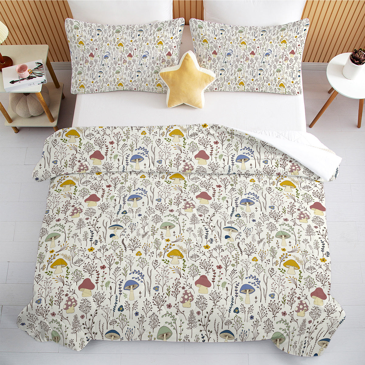 Microfiber Comforter Set, Mushroom Print
