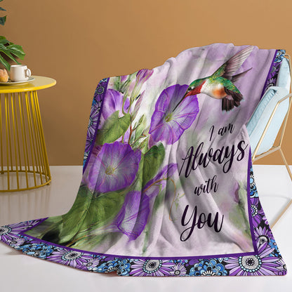 1pc Purple Morning Glory Hummingbird Print Flannel Blanket, Comfortable And Warm Home Throw For Bed, Sofa, Camping, And Multi-Scene Use With Seasonal Versatility