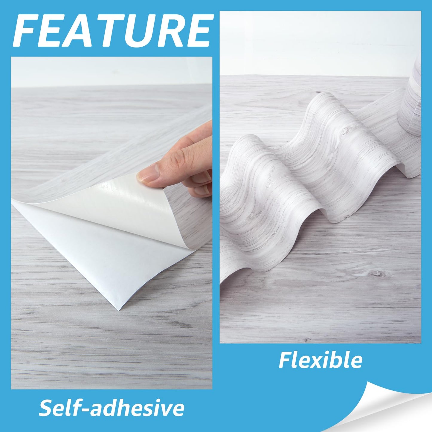 Stick Floor Tiles, 10Pcs Luxury Vinyl Plank Flooring Wood Look, 36" × 6" Adhesive and Waterproof Tile Sticker for Bedroom, Living Room, Kitchen, White/Grey