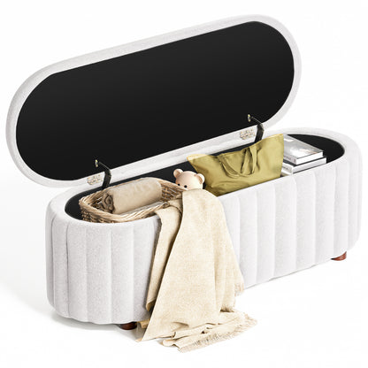 Linen Upholstered Storage Bench – Multifunctional Entryway, Living Room & Bedroom Ottoman