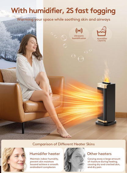 Space Heaters for Indoor Use, Staholz 3 in 1 Portable Space Heater with Humidifier/Ambient Light, Electric Heaters with Thermostat,70° Oscillation,12H Timer,Ultra-Quiet for Bedroom,Office(GD)