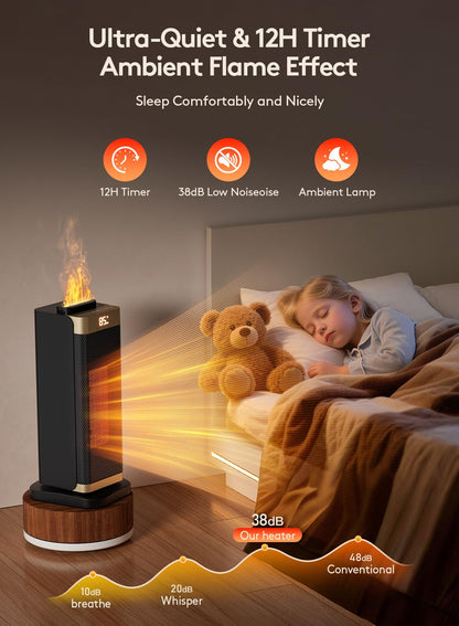 Space Heaters for Indoor Use, Staholz 3 in 1 Portable Space Heater with Humidifier/Ambient Light, Electric Heaters with Thermostat,70° Oscillation,12H Timer,Ultra-Quiet for Bedroom,Office(GD)
