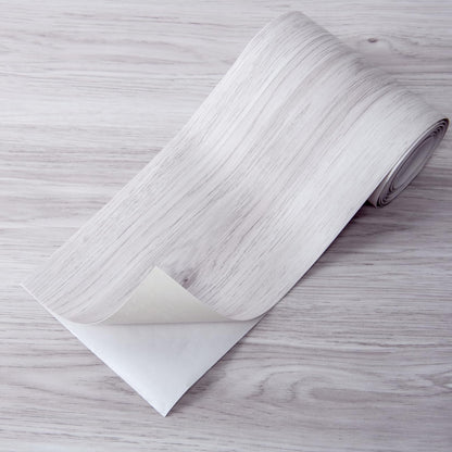 Stick Floor Tiles, 10Pcs Luxury Vinyl Plank Flooring Wood Look, 36" × 6" Adhesive and Waterproof Tile Sticker for Bedroom, Living Room, Kitchen, White/Grey