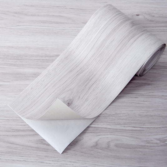 Stick Floor Tiles, 10Pcs Luxury Vinyl Plank Flooring Wood Look, 36" × 6" Adhesive and Waterproof Tile Sticker for Bedroom, Living Room, Kitchen, White/Grey