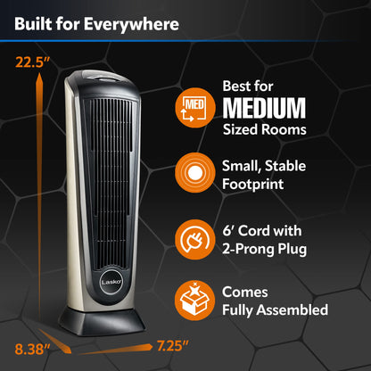 Lasko Tower Space Heater Indoor, Compact Electric Heaters for Indoor Use, Small Space Heater with Remote, Ideal Lasko Space Heaters for Indoor Use, 22.5 Inches, Grey/Black, 1500W, 751320