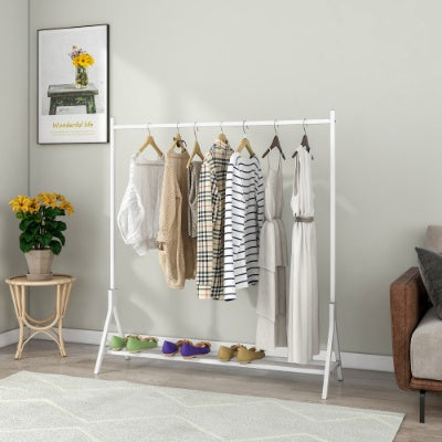Freestanding Garment Rack – Single Pole Clothing Hanger with Bottom Shoe Shelf for Bedroom