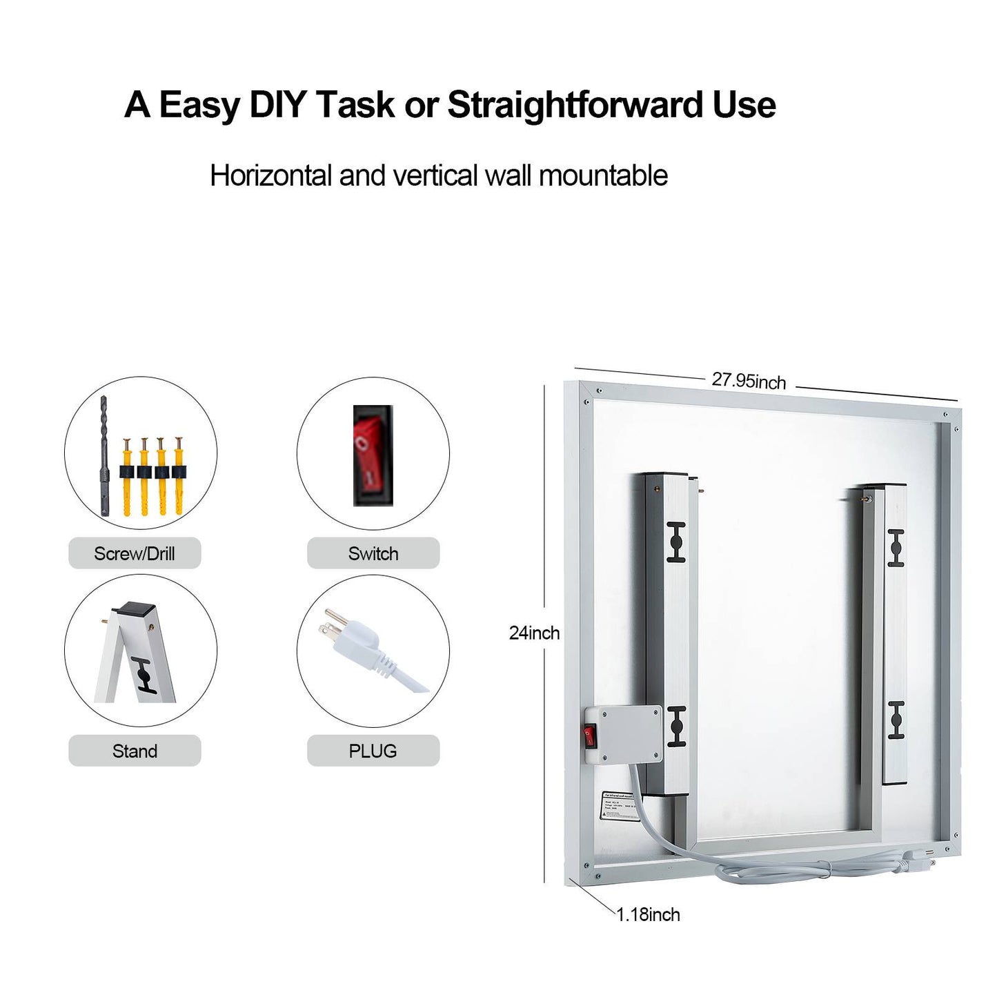 Electric Wall Mounted Space Flat Panel Heater 500W, Portable With Back Stand