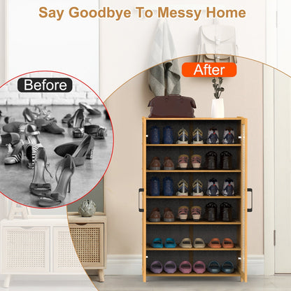 6-Tier Bamboo Shoe Cabinet with Doors – Freestanding Shoe Rack Organizer for Closet, Hallway, Living Room, 154lbs Max Load