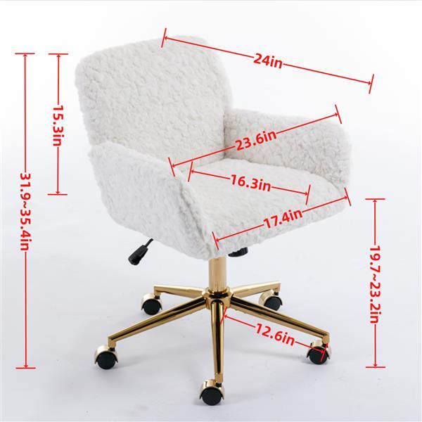 Wool Office Chair | Wide Seat, Reclining Fuzzy Desk Chair with Adjustable Tilt | Cozy Home Office Furniture