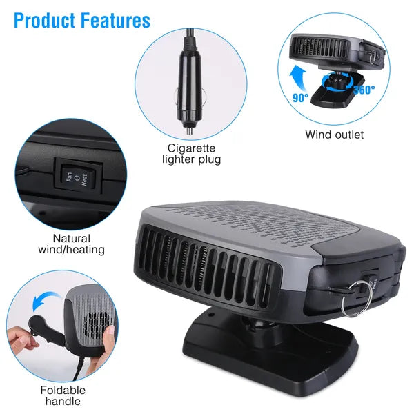 Portable Car Auto Heater Heating Fan, 12V 150W, 2 In 1 Defroster Demister Windshield Heater Automotive Cooling Fan