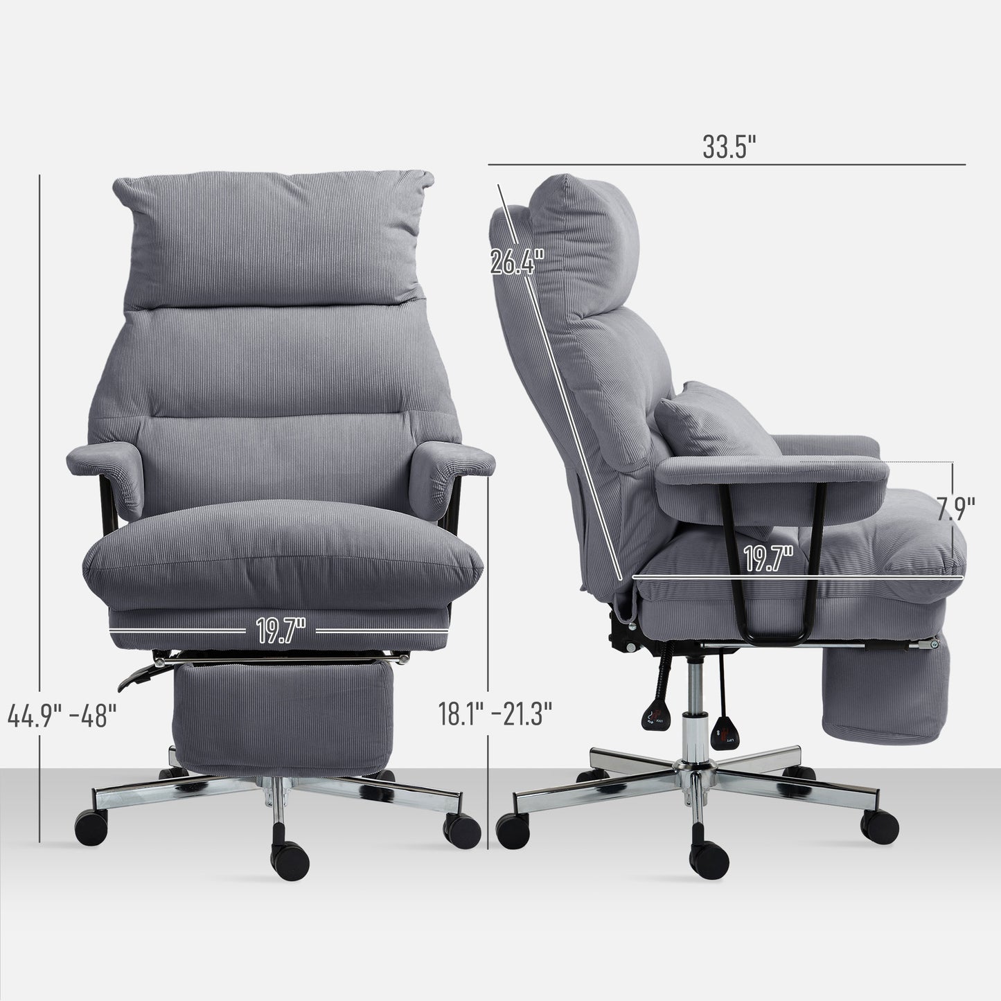 Executive Office Chair With Lumbar Support, Footrest, High Back Reclining Overstuffed Desk Chair With, Gray