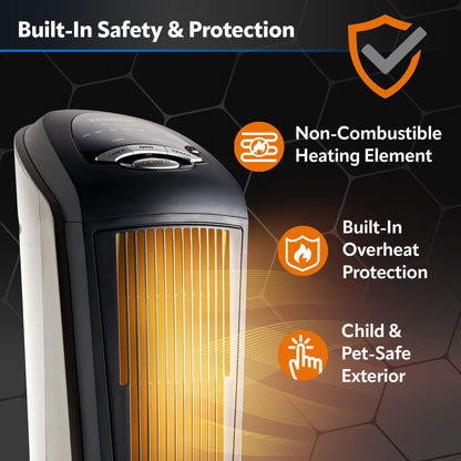 Lasko Tower Space Heater Indoor, Compact Electric Heaters for Indoor Use, Small Space Heater with Remote, Ideal Lasko Space Heaters for Indoor Use, 22.5 Inches, Grey/Black, 1500W, 751320