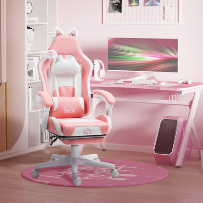 Cute Racing Gamer Chair, Faux Leather Gaming Chair With Footrest, Headrest And Lumbar Support